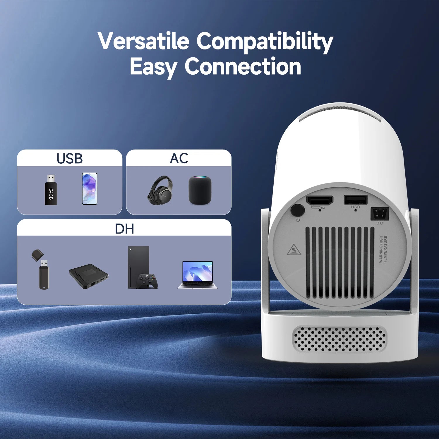 Portable Smart Mini Projector | Android 11 | HD 720P Native | 4K Input Support | Wi-Fi & Bluetooth | Home & Outdoor