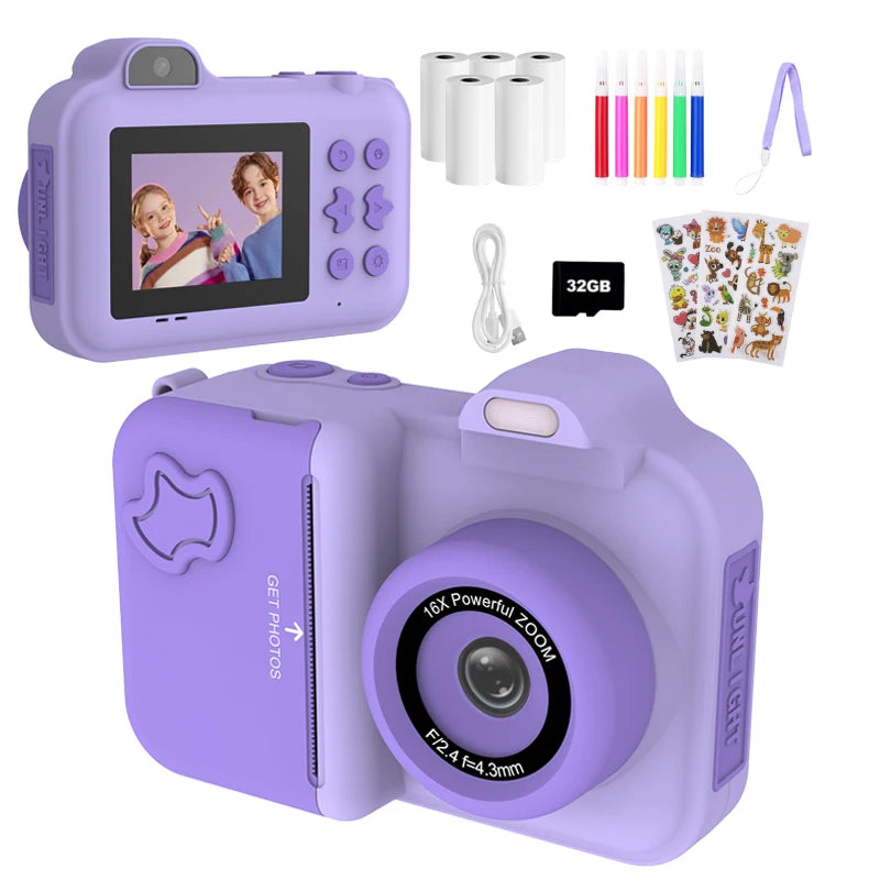 Instant Print Camera – HD Dual Lens, 16x Zoom, 1080P Video, MP3, Games & Instant Printing – Perfect Creative Gift for Kids
