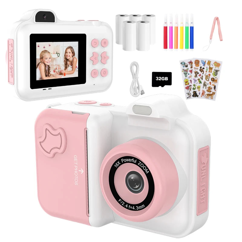Instant Print Camera – HD Dual Lens, 16x Zoom, 1080P Video, MP3, Games & Instant Printing – Perfect Creative Gift for Kids