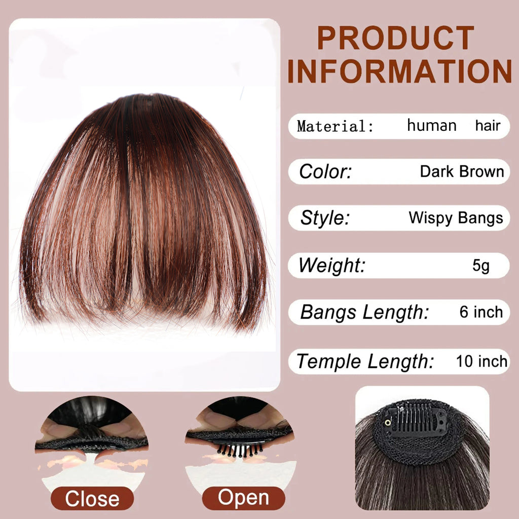 100% Human Hair Clip-In Bangs with Sideburns – Natural Blunt Fringe, Real Remy Hair, Easy Clip Attachment, Instantly Transforms Your Look