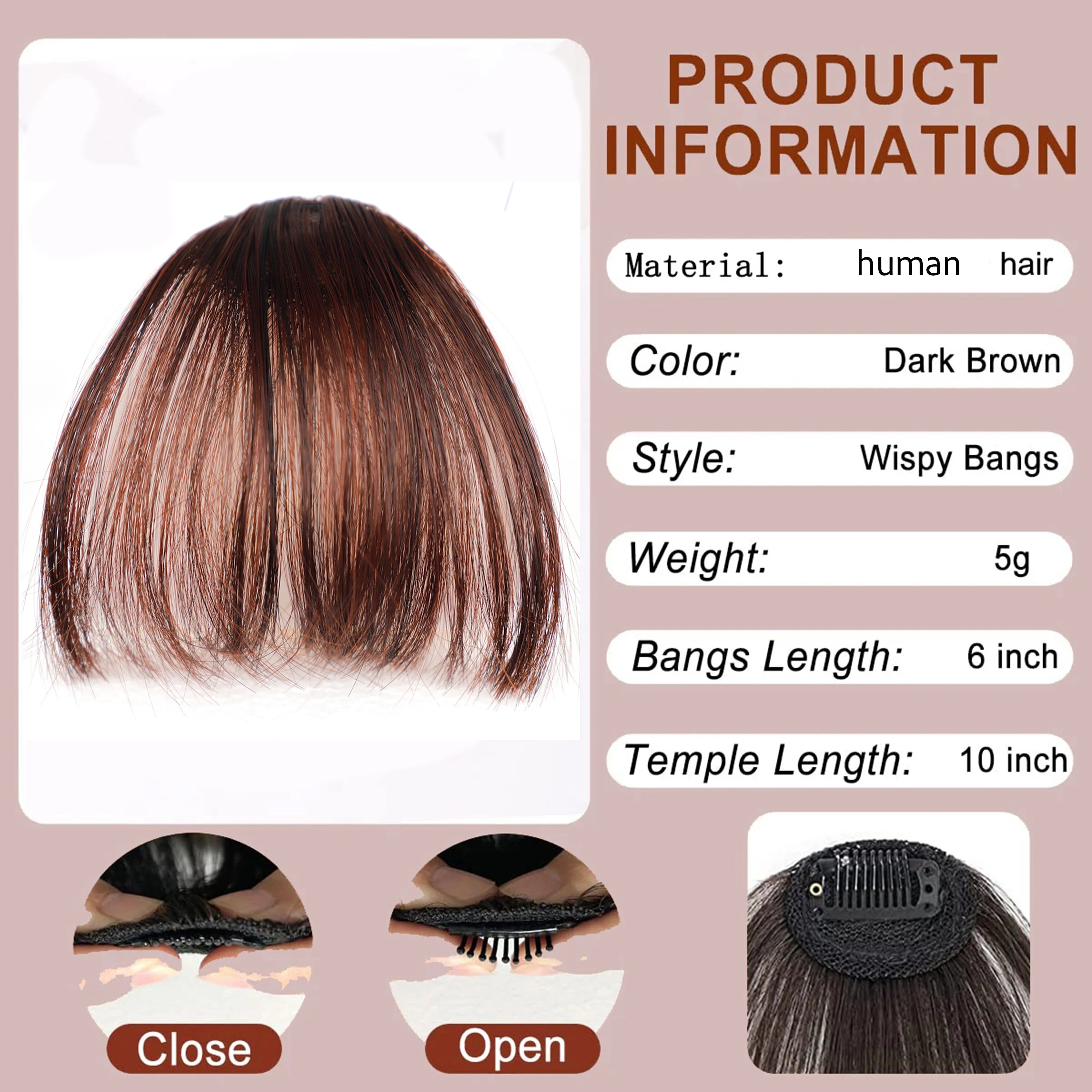 100% Human Hair Clip-In Bangs with Sideburns – Natural Blunt Fringe, Real Remy Hair, Easy Clip Attachment, Instantly Transforms Your Look