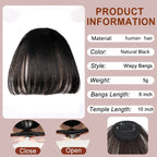 100% Human Hair Clip-In Bangs with Sideburns – Natural Blunt Fringe, Real Remy Hair, Easy Clip Attachment, Instantly Transforms Your Look