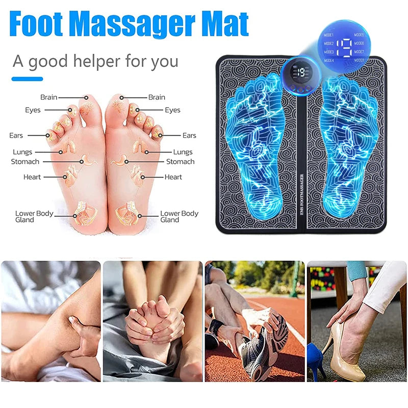 Electric Foot Massager Pad | Muscle Relaxation & Circulation | Portable Rechargeable Massage Mat