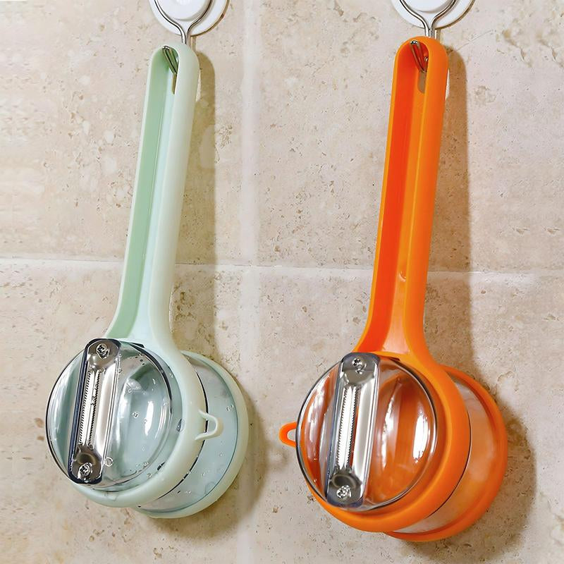 Peeling Knife with Storage Box, Upgrade Vegetable Peeler with Storage Bucket, Ergonomic Non-Slip Handle Stainless Steel Swivel Vegetable Peeler for Fruit Carrot Veggie Potatoes Peeler (Orange)