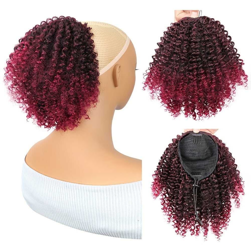 Short Afro Kinky Curly Drawstring Ponytail – 25cm Voluminous Synthetic Clip-In Extension for Effortless Natural Style