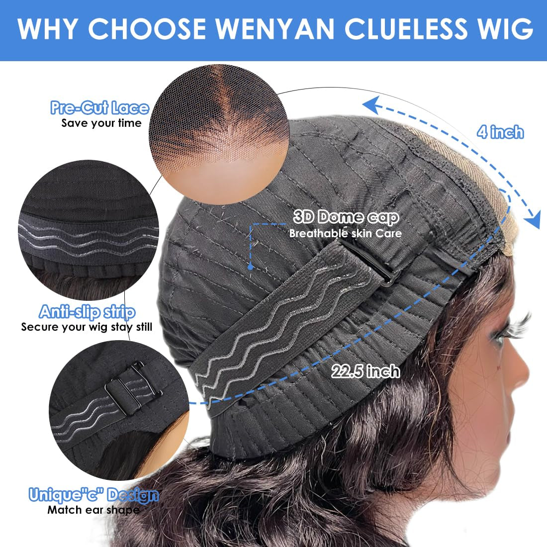 Glueless Wig Human Hair Wear and Go Pre Plucked 4X4 HD Lace Front Pre Cut Body Wave Lace Front Wigs Natural Hairline Wigs Natural Color 180 Density (16 Inch)