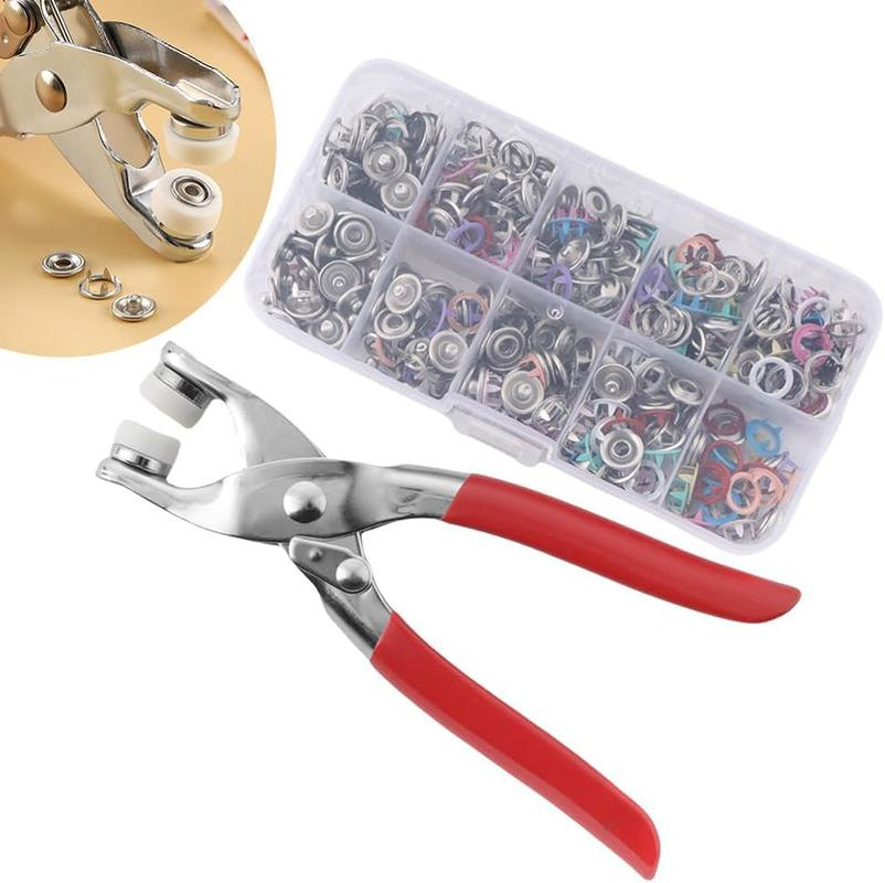 Snap Button Kit 100Set, 9.5Mm Snap Fasteners Kit with Pliers, Metal Snaps Kit with Tool, Five Claw Buckle Tool Set 10 Colors