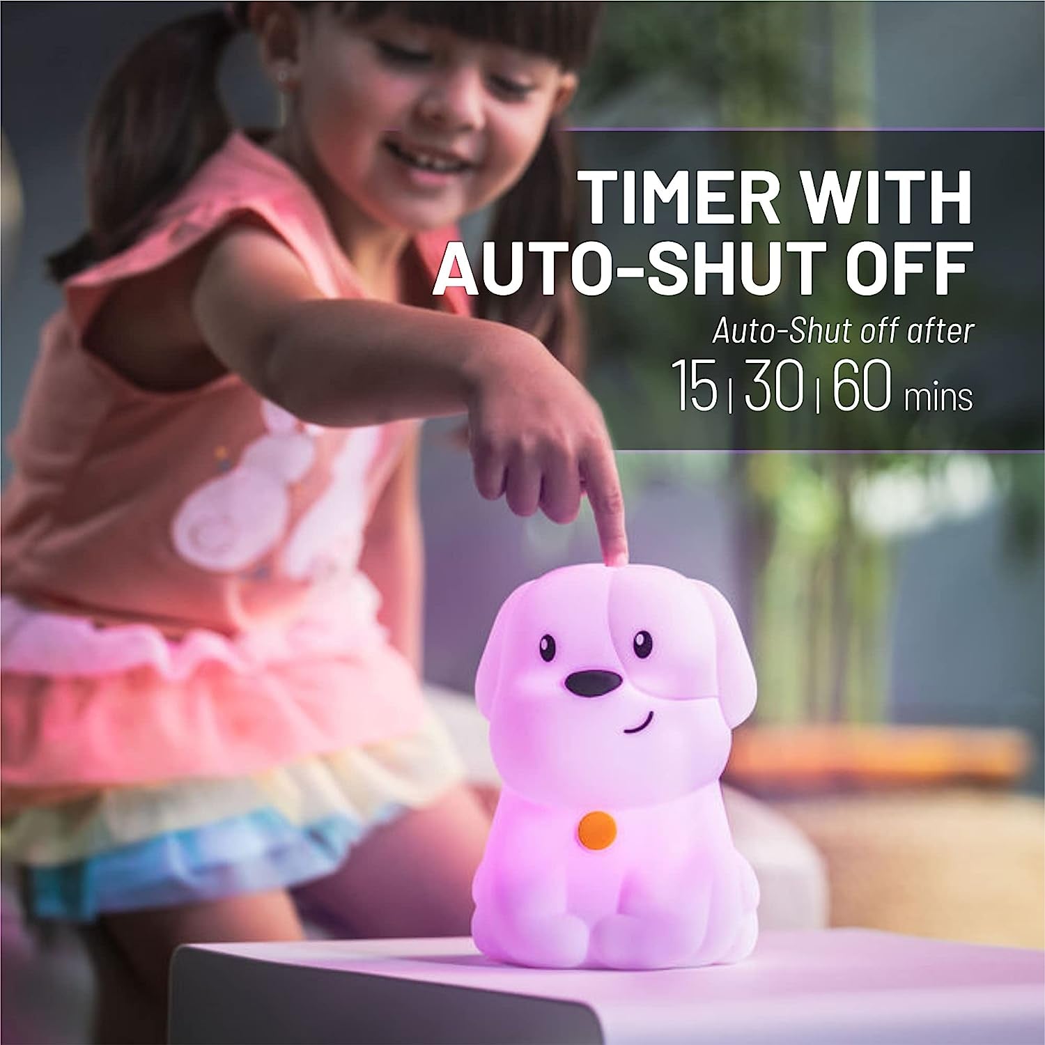Pepper the Puppy Dog Squishy Silicone Night Light for Kids | Cute Night Light with Remote & Touch Control for Baby & Toddler Bedrooms | Color Changing Animal Lamp | Soft Portable Nightlight