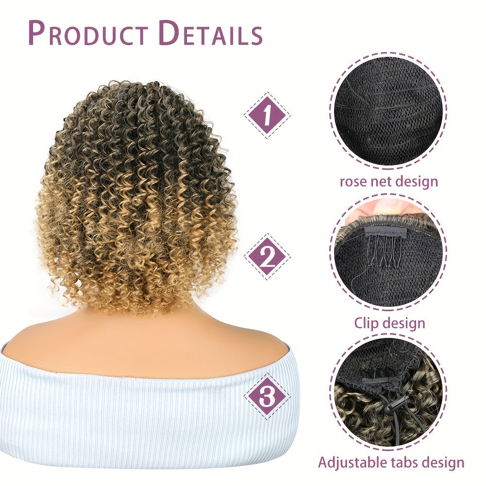 Short Afro Kinky Curly Drawstring Ponytail – 25cm Voluminous Synthetic Clip-In Extension for Effortless Natural Style