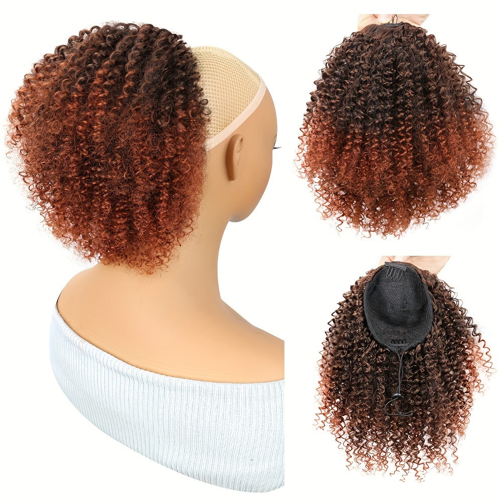 Short Afro Kinky Curly Drawstring Ponytail – 25cm Voluminous Synthetic Clip-In Extension for Effortless Natural Style