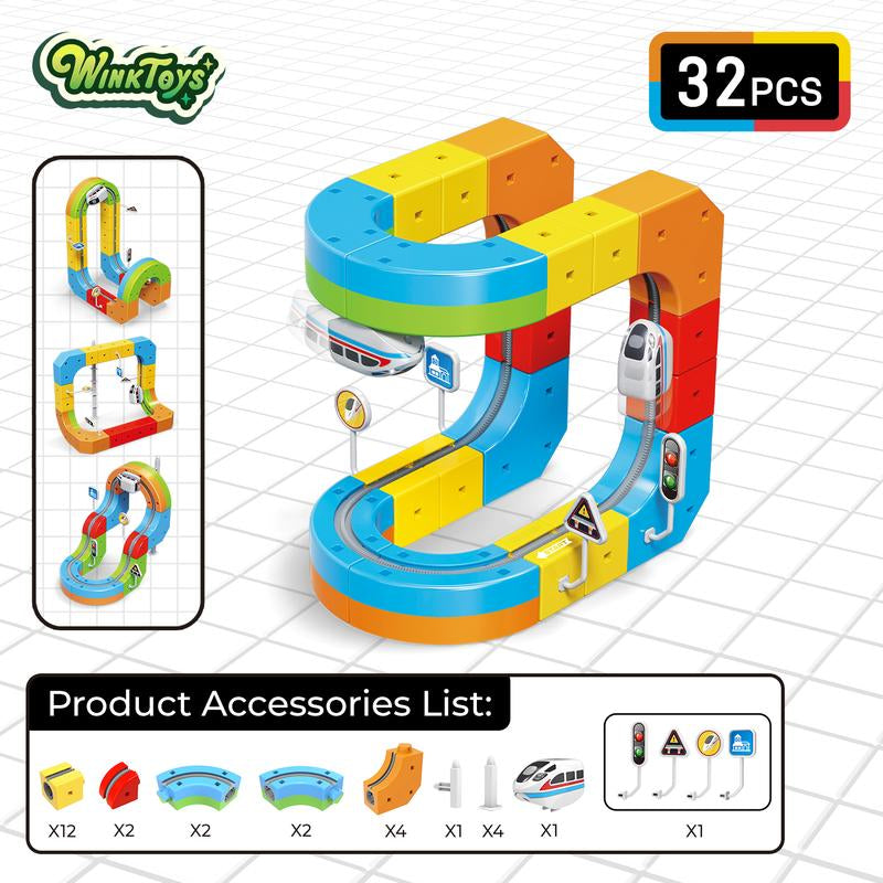 Magic Rail Block,Winktoys DIY Track Set,Building Block,Creative DIY Construction Set,Gravity-Defying, Upside-Down Driving,Led,Christmas Gift,Gift for Kids,Magic RAIL CUBE