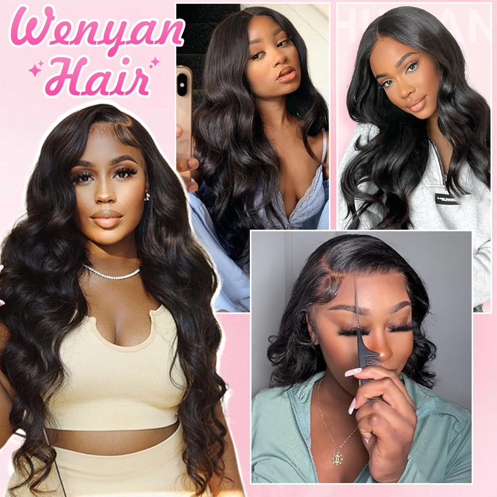 Glueless Wig Human Hair Wear and Go Pre Plucked 4X4 HD Lace Front Pre Cut Body Wave Lace Front Wigs Natural Hairline Wigs Natural Color 180 Density (16 Inch)