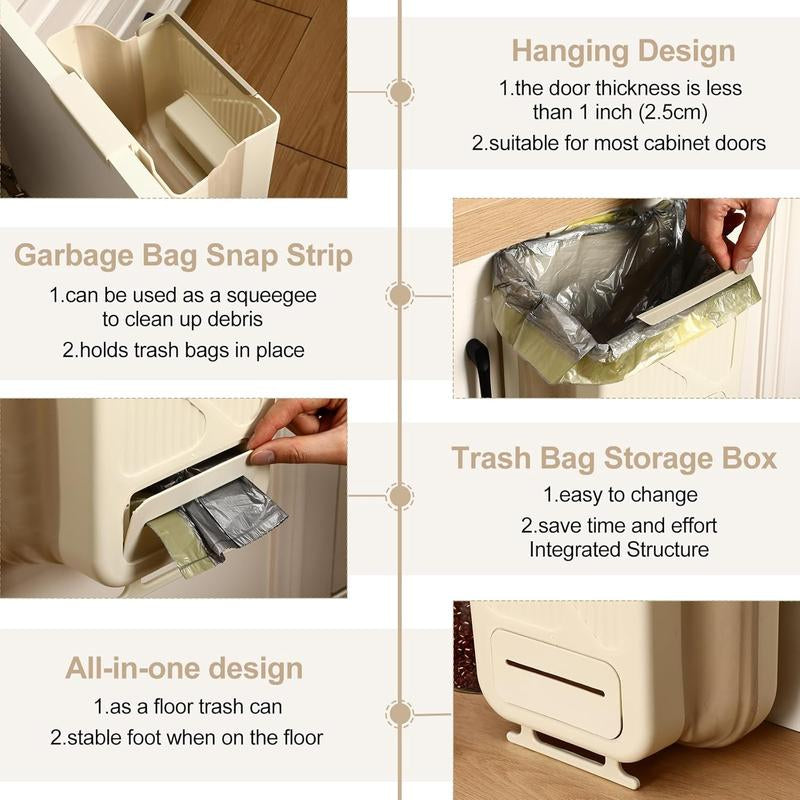 Foldable Kitchen Trash Can with Lid – Hanging Garbage Bin & Organizer, Space-Saving Kitchen Waste Management Bucket, Household Storage Accessory for Home, Cabinets, Bathroom, RV, and Camping