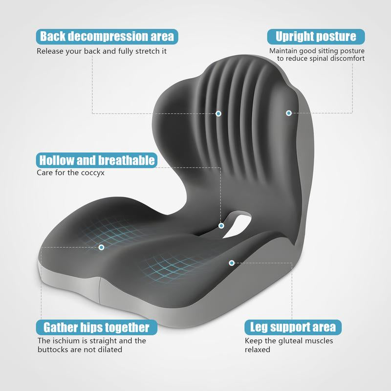 Anti-Slip Memory Foam Seat Cushion, Office and Driving Back Support Cushion, Ergonomic Design, Helps Relieve Body Support Pressure, Priced under $50.
