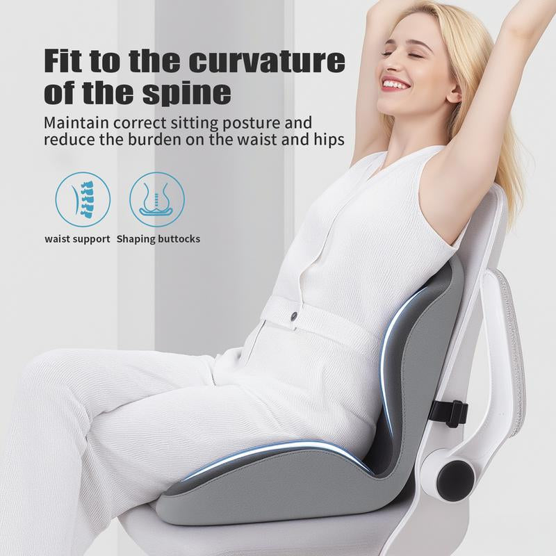 Anti-Slip Memory Foam Seat Cushion, Office and Driving Back Support Cushion, Ergonomic Design, Helps Relieve Body Support Pressure, Priced under $50.