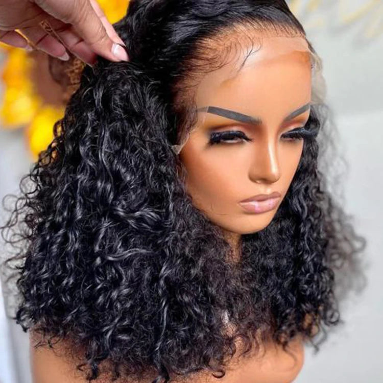 Bob 180 Density Virgin Curly HD Full Lace Frontal Wig Natural Human Hair