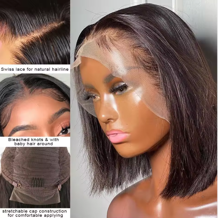 Bob Length 180% Density Virgin Straight HD Full Lace Frontal Wig Human Hair